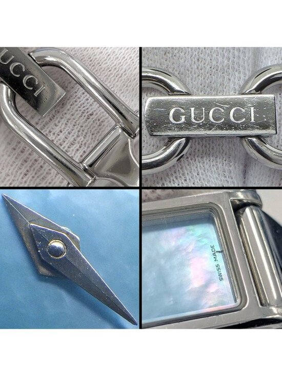 Gucci Watch Bracelet Bangle Horsebit Rectangular Blue Mother of Pearl Dial SS main image 6
